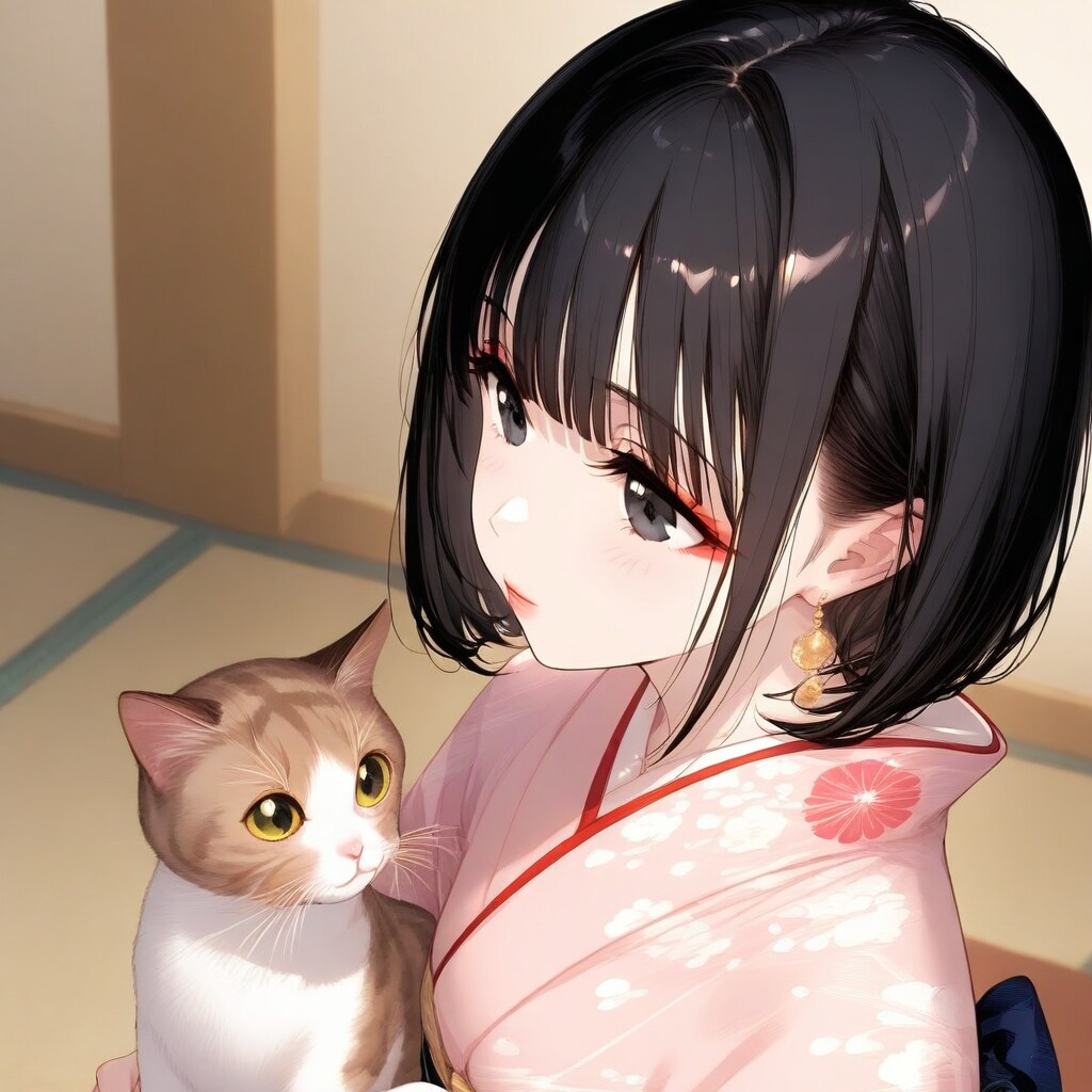 猫を抱く