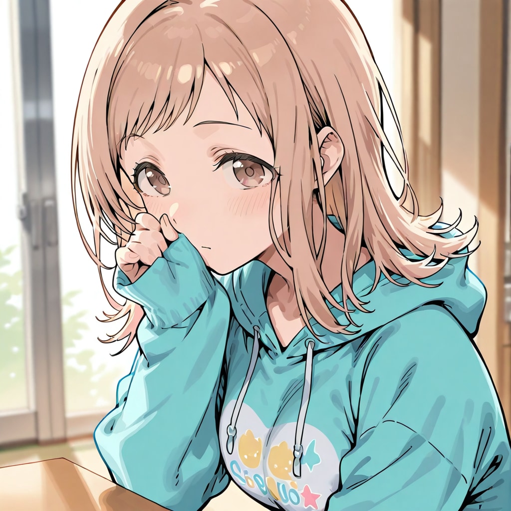 袖で(パーカー)で鼻を拭く櫻木真乃