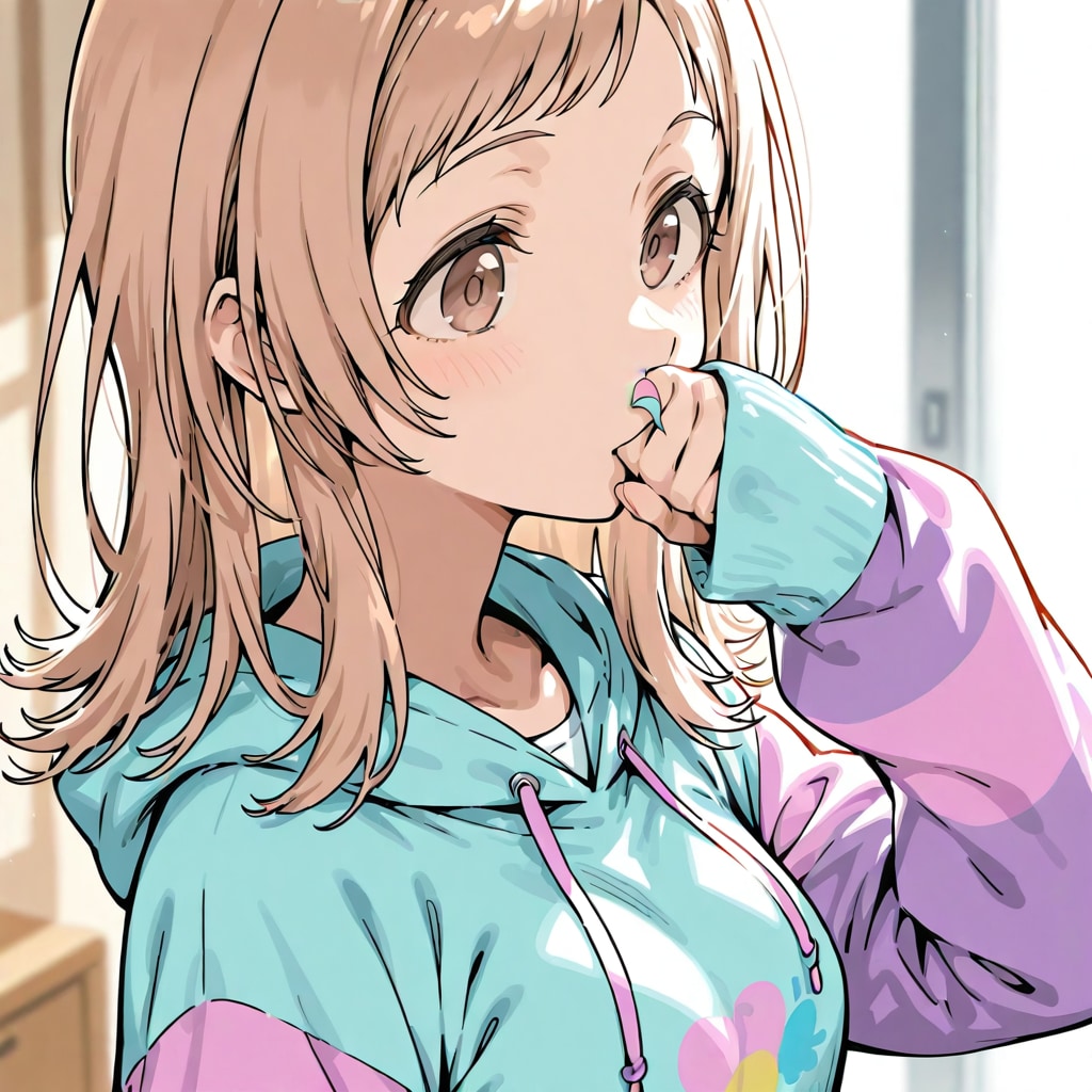 袖で(パーカー)で鼻を拭く櫻木真乃