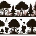 森を歩くちびちゃんのシルエットイラスト 3枚目