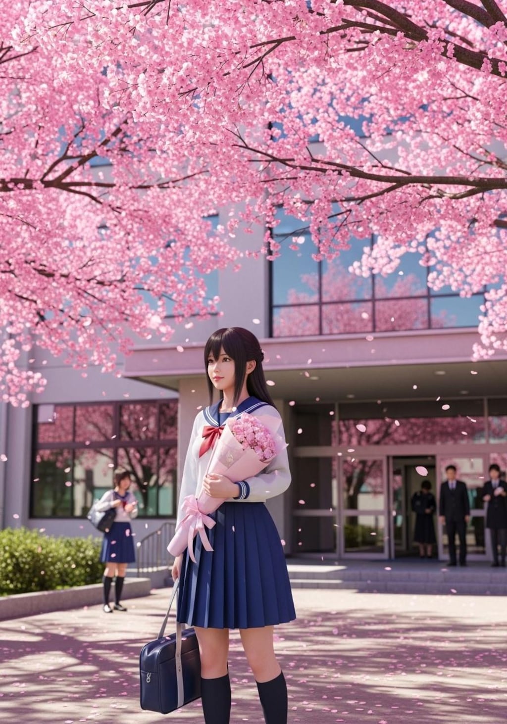 桜の前で記念撮影