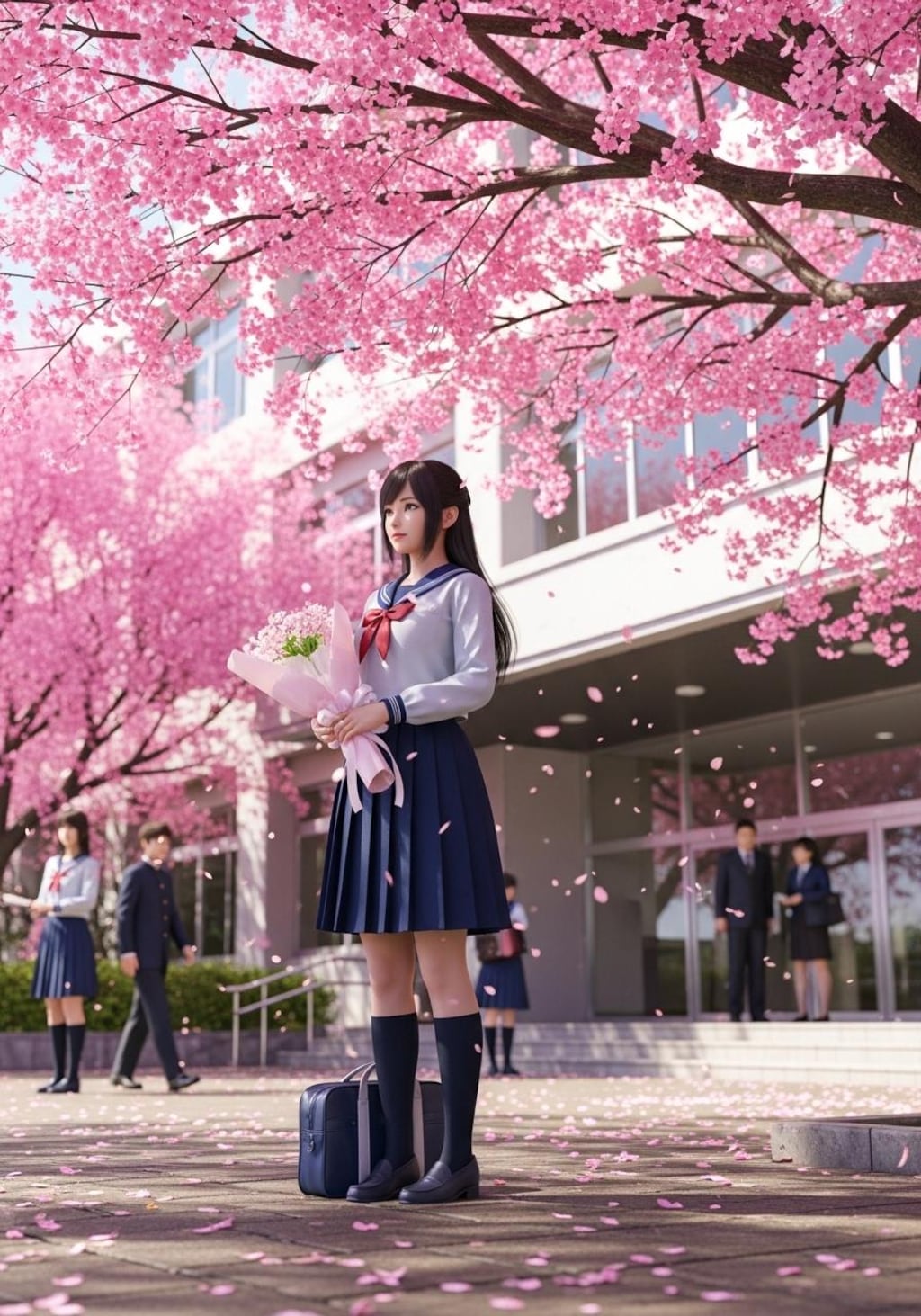 桜の前で記念撮影