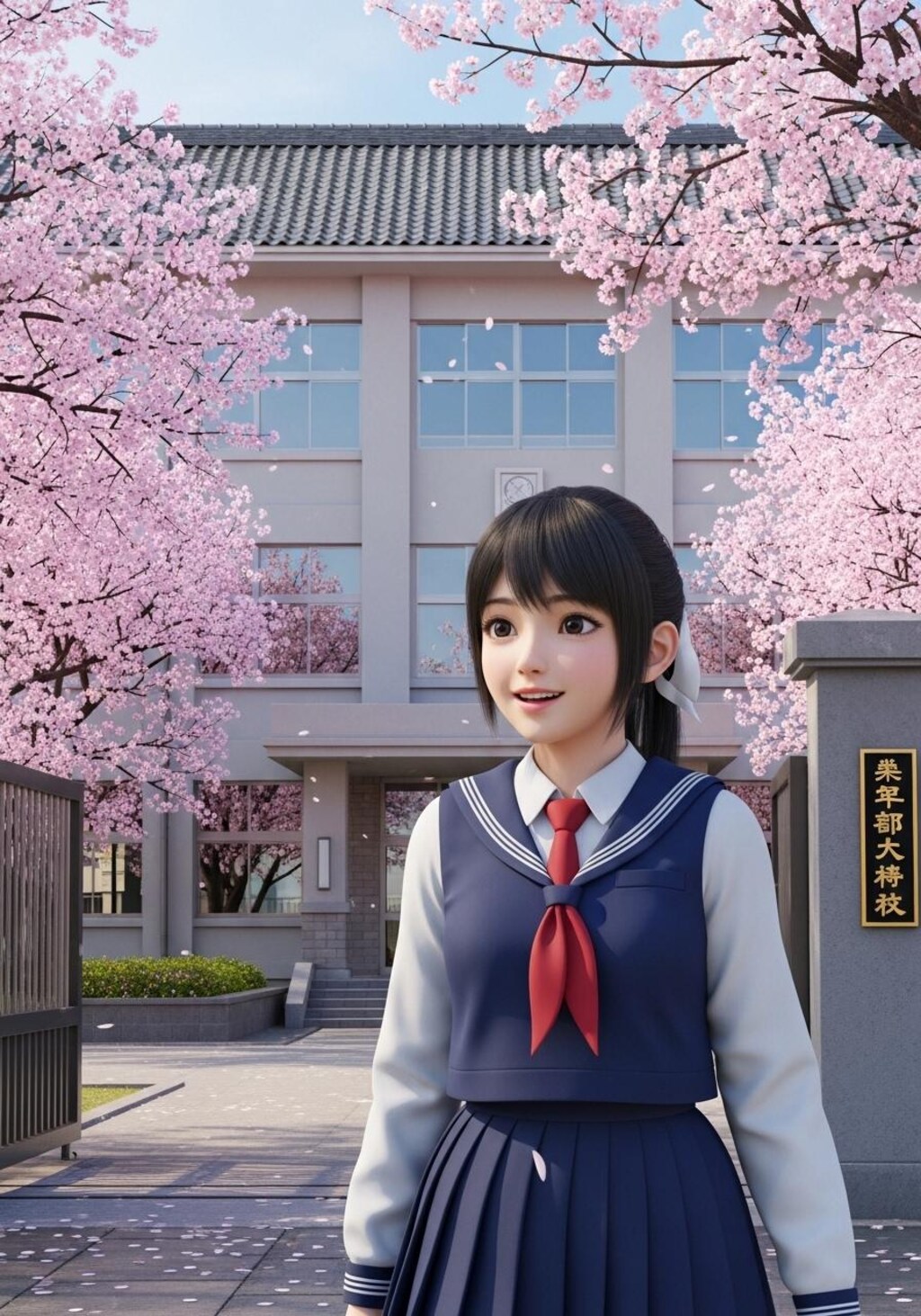 桜の前で記念撮影