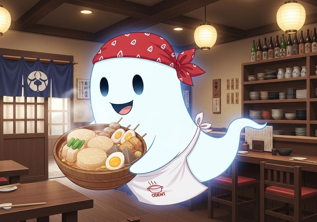 おでんを用意するおでん屋お化けさん