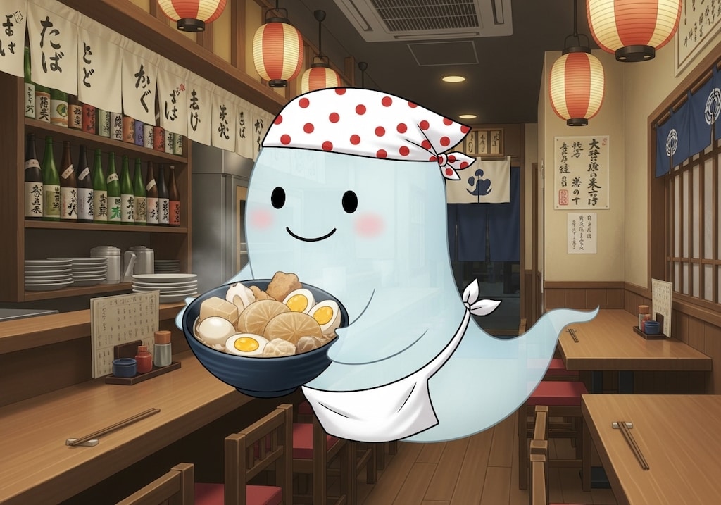 おでんを用意するおでん屋お化けさん