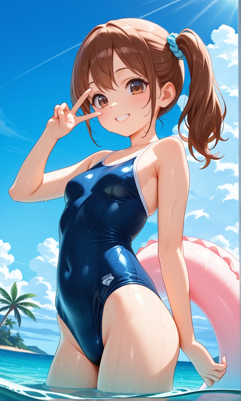 スク水サイドポニー女子　リゾート