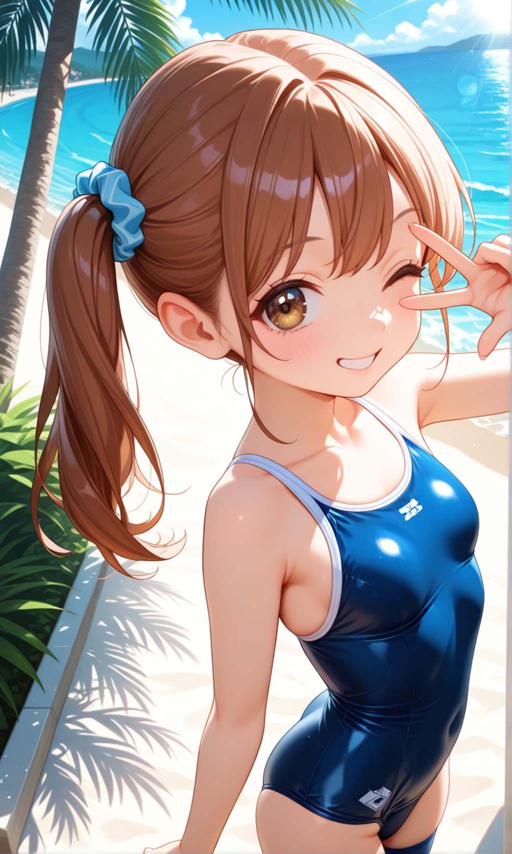 スク水サイドポニー女子　リゾート