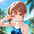 スク水サイドポニー女子　リゾート 4枚目