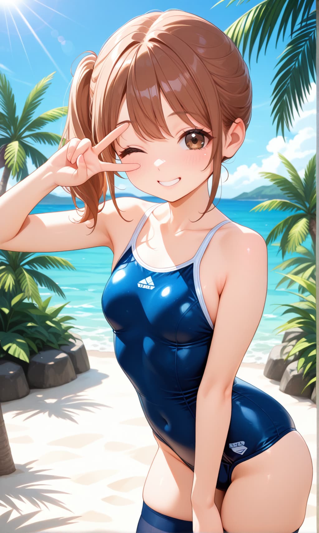 スク水サイドポニー女子　リゾート