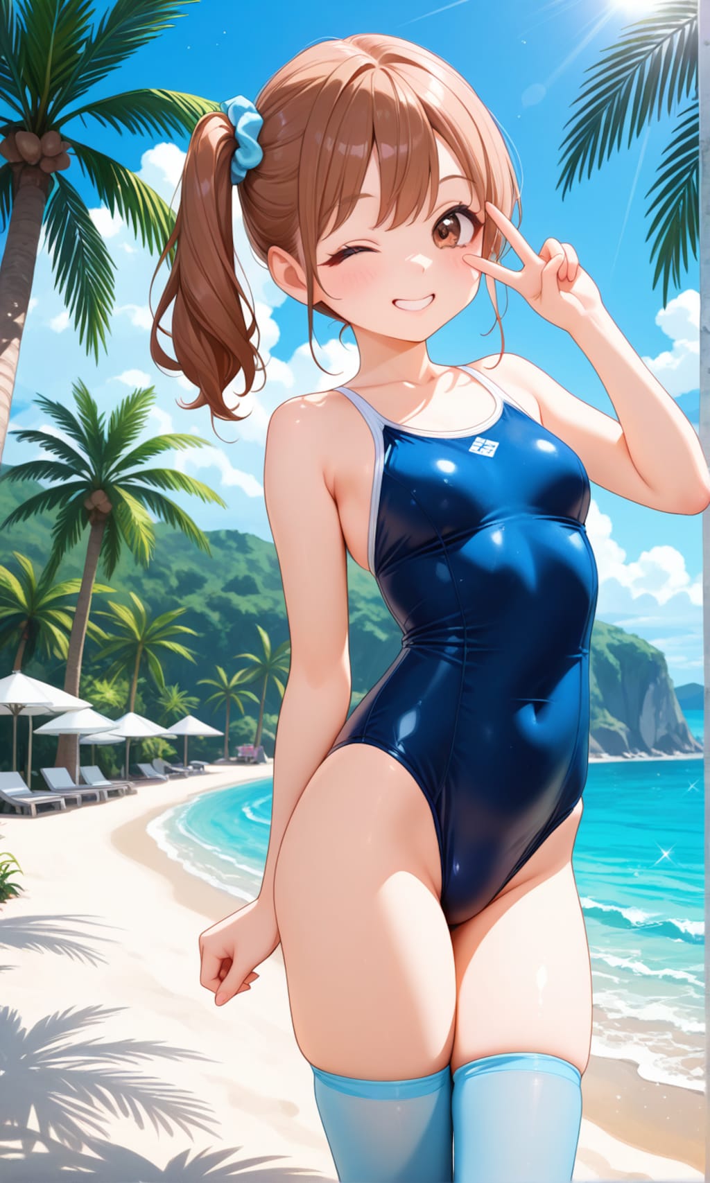 スク水サイドポニー女子　リゾート