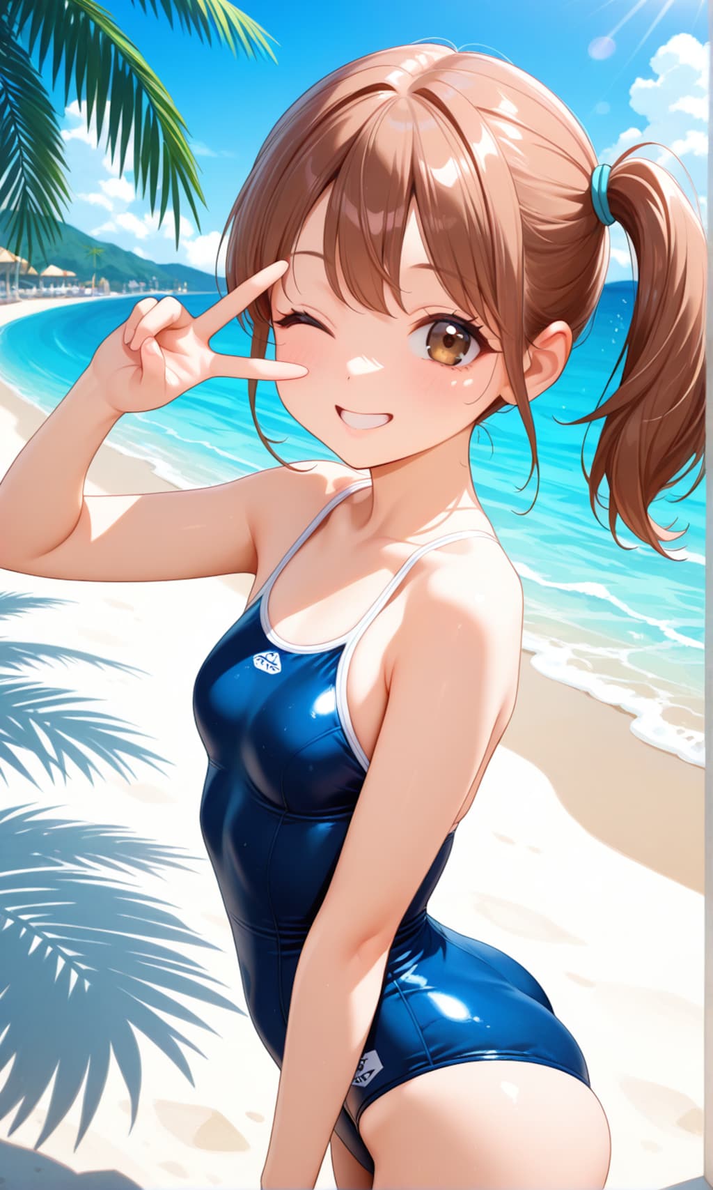 スク水サイドポニー女子　リゾート