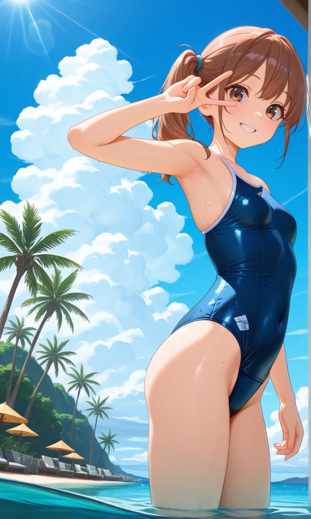 スク水サイドポニー女子　リゾート