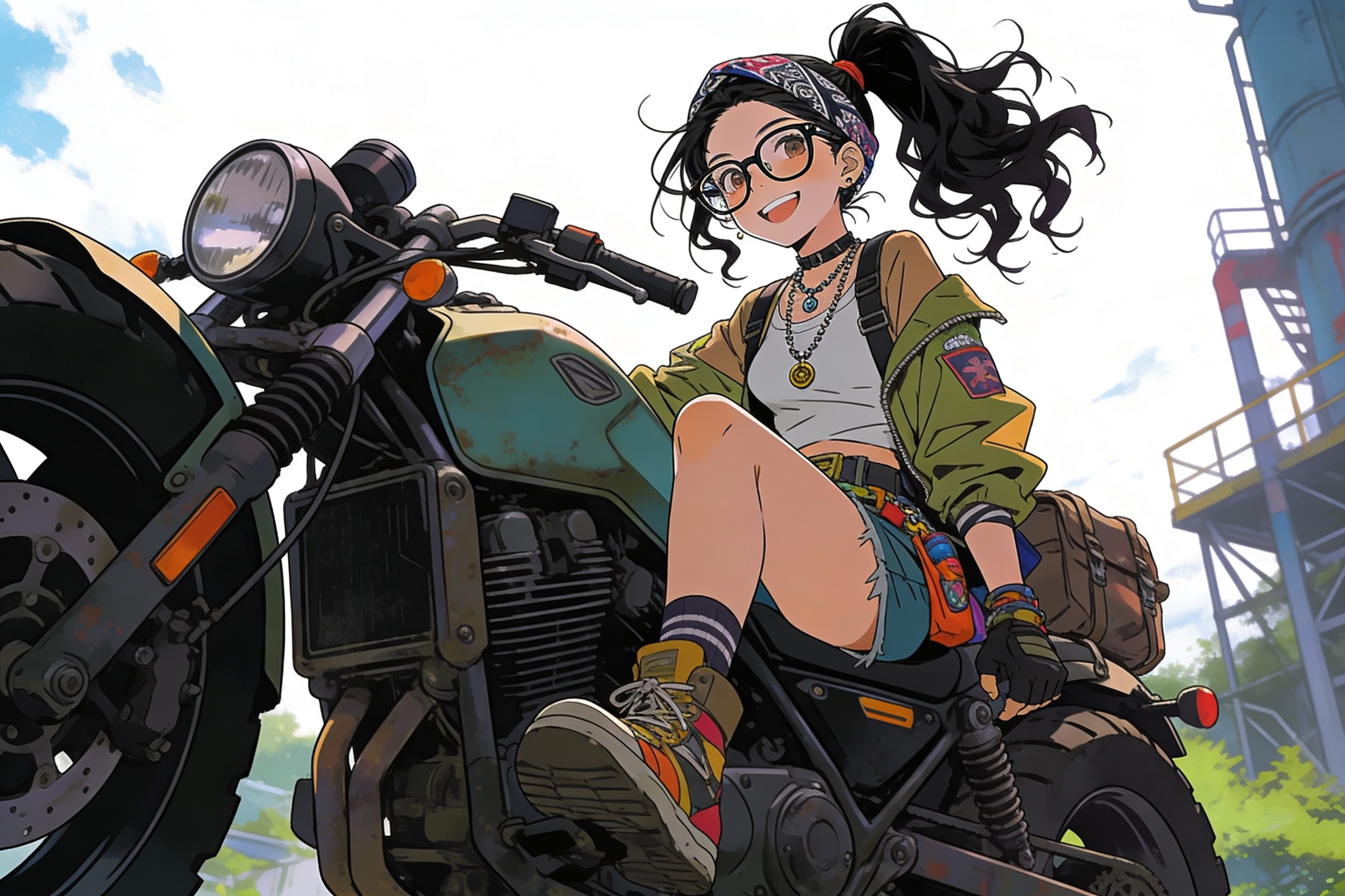 古いバイクと女の子 | の人気AIイラスト・グラビア