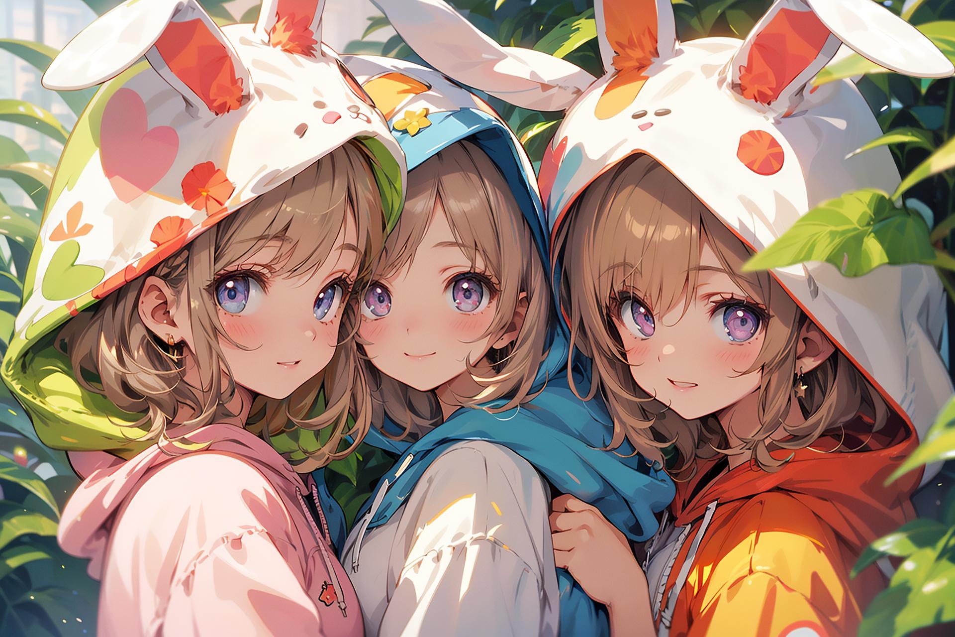 うさ耳パーカー姉妹 | の人気AIイラスト・グラビア