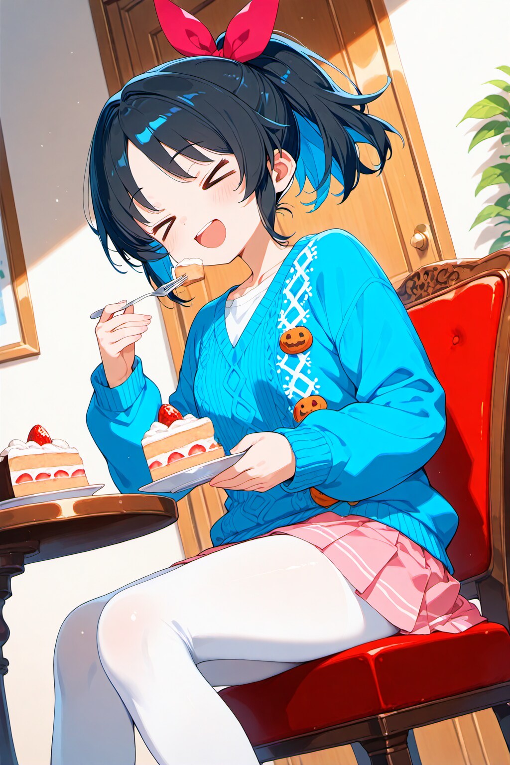 桃花とケーキ