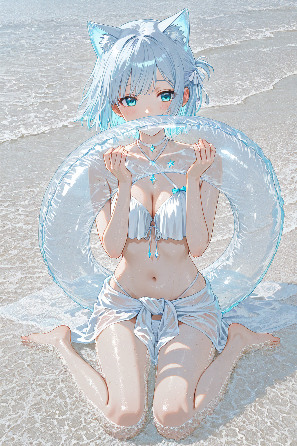 海と浮き輪と猫耳