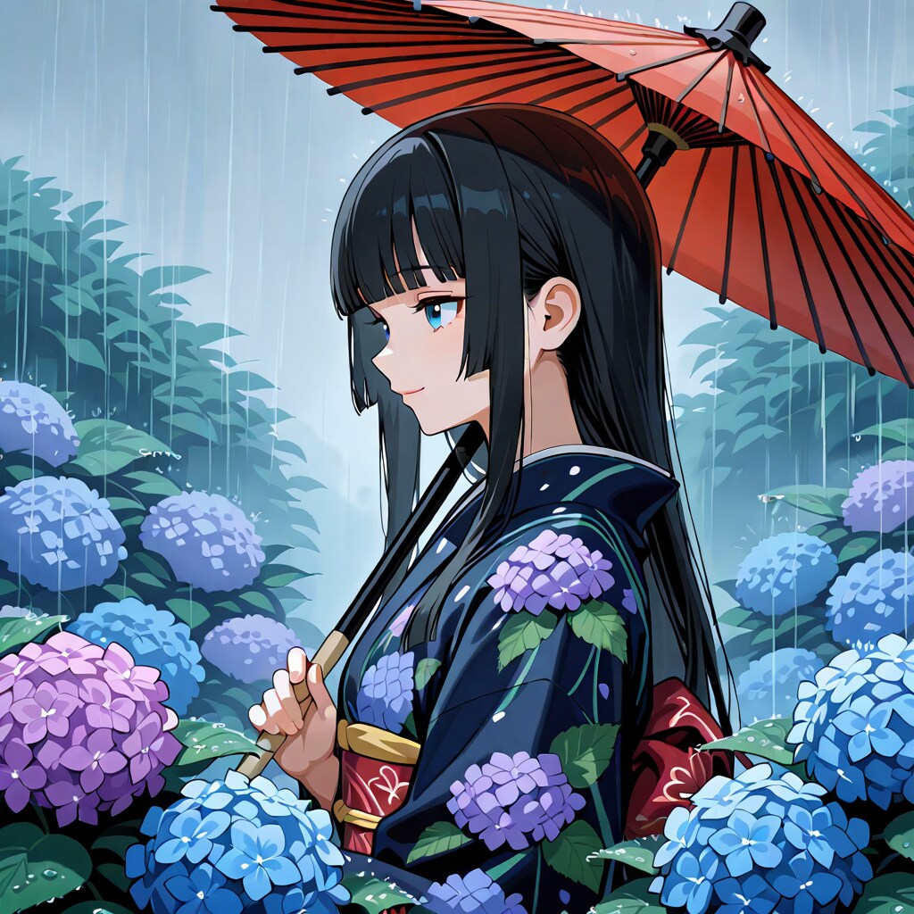 紫陽花と少女
