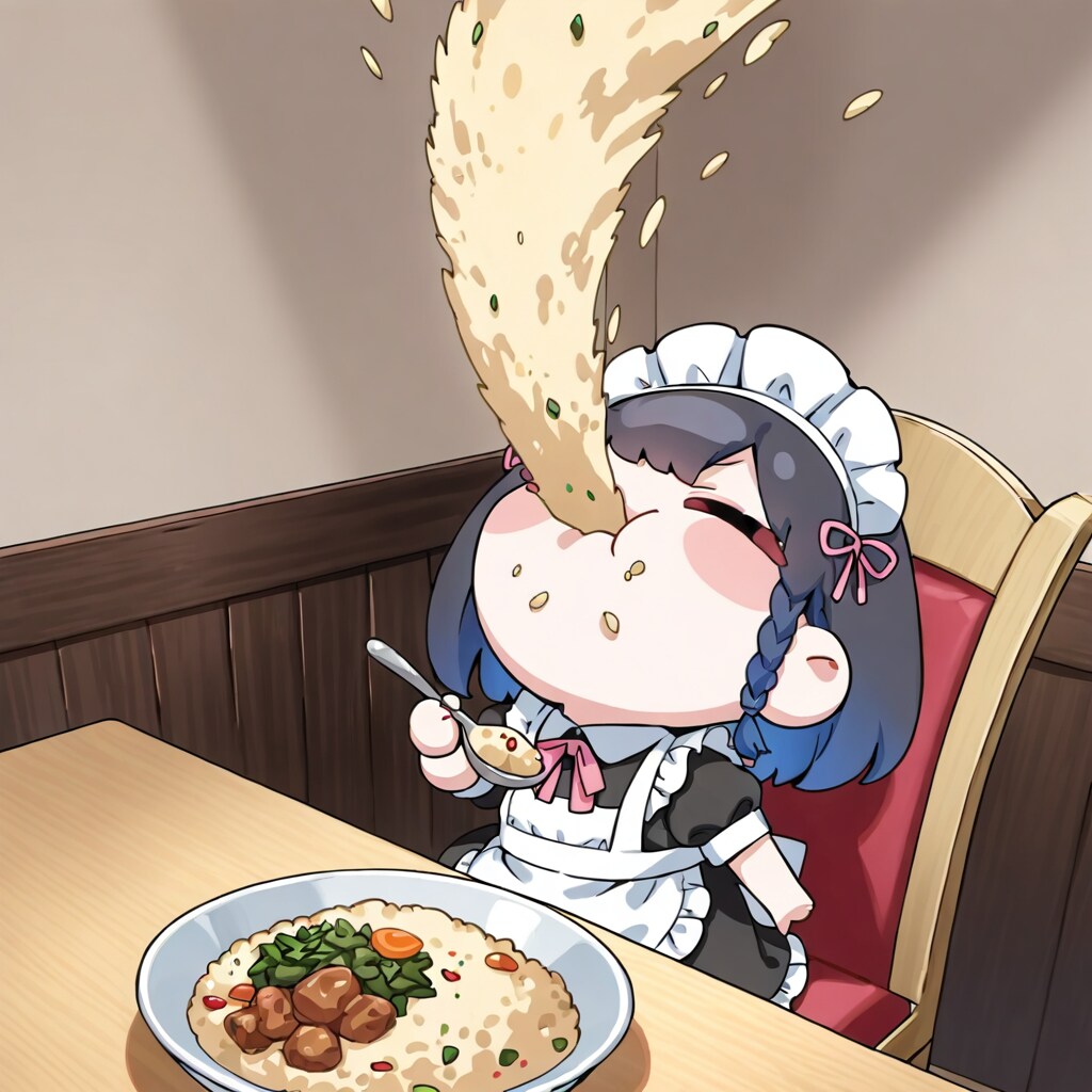 LILACのチャーハンを食べるメイドさん | の人気AIイラスト・グラビア