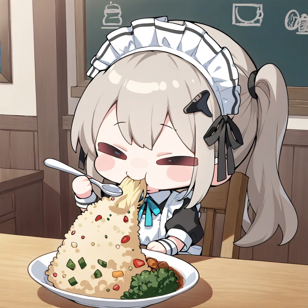 LILACのチャーハンを食べるメイドさん