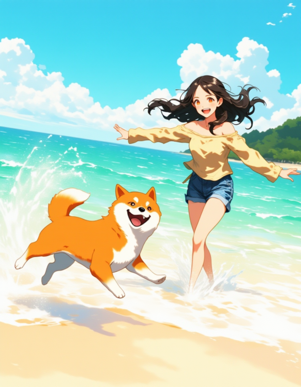 海辺でのイヌと楽しいひととき