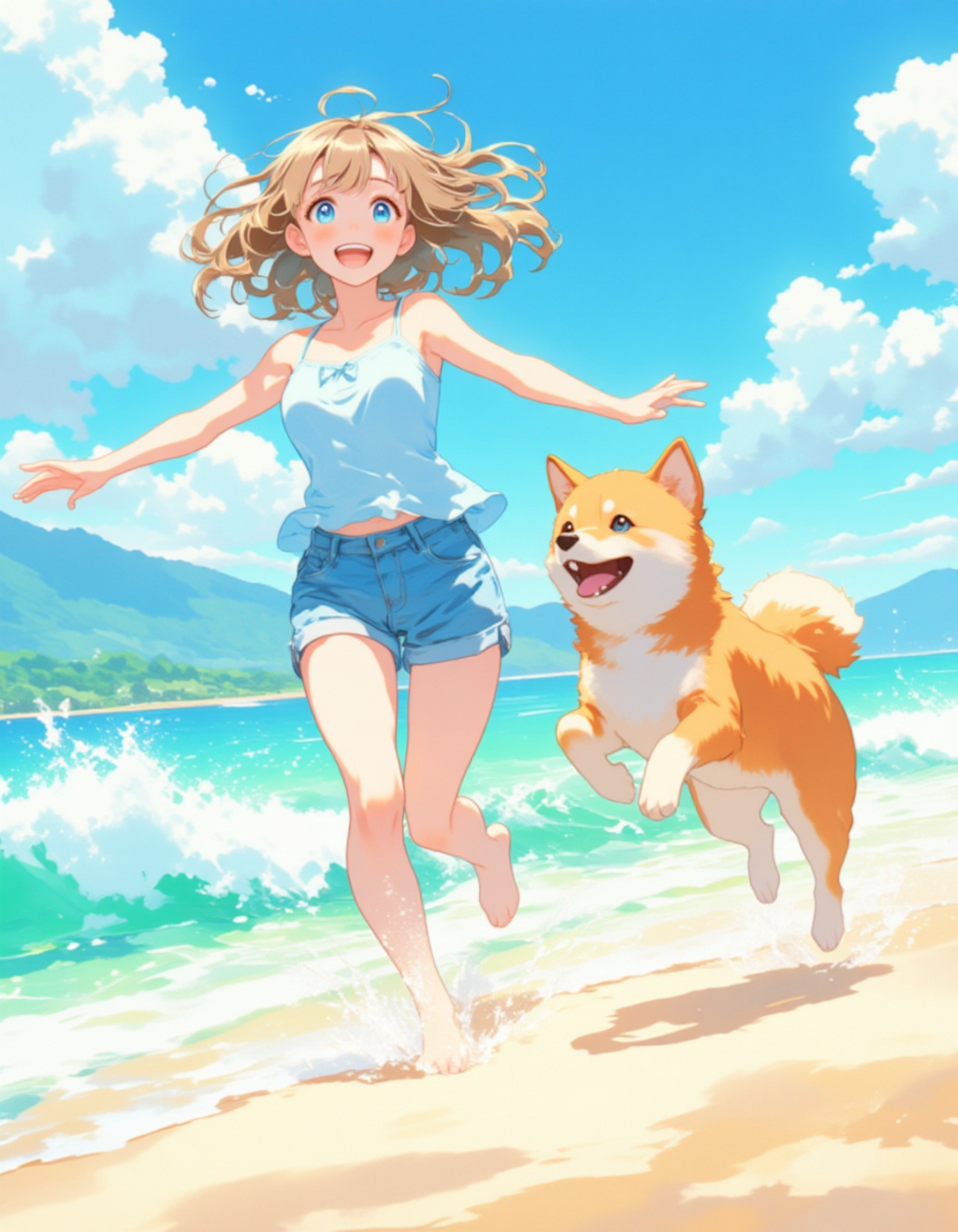 海辺でのイヌと楽しいひととき