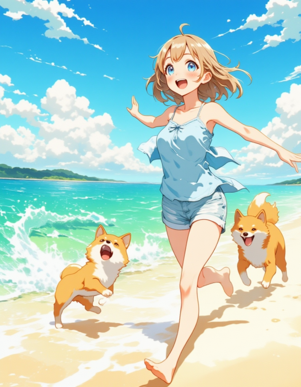 海辺でのイヌと楽しいひととき