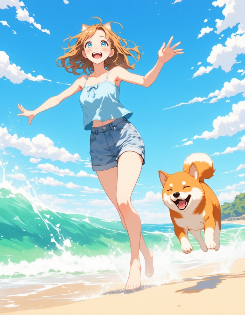 海辺でのイヌと楽しいひととき