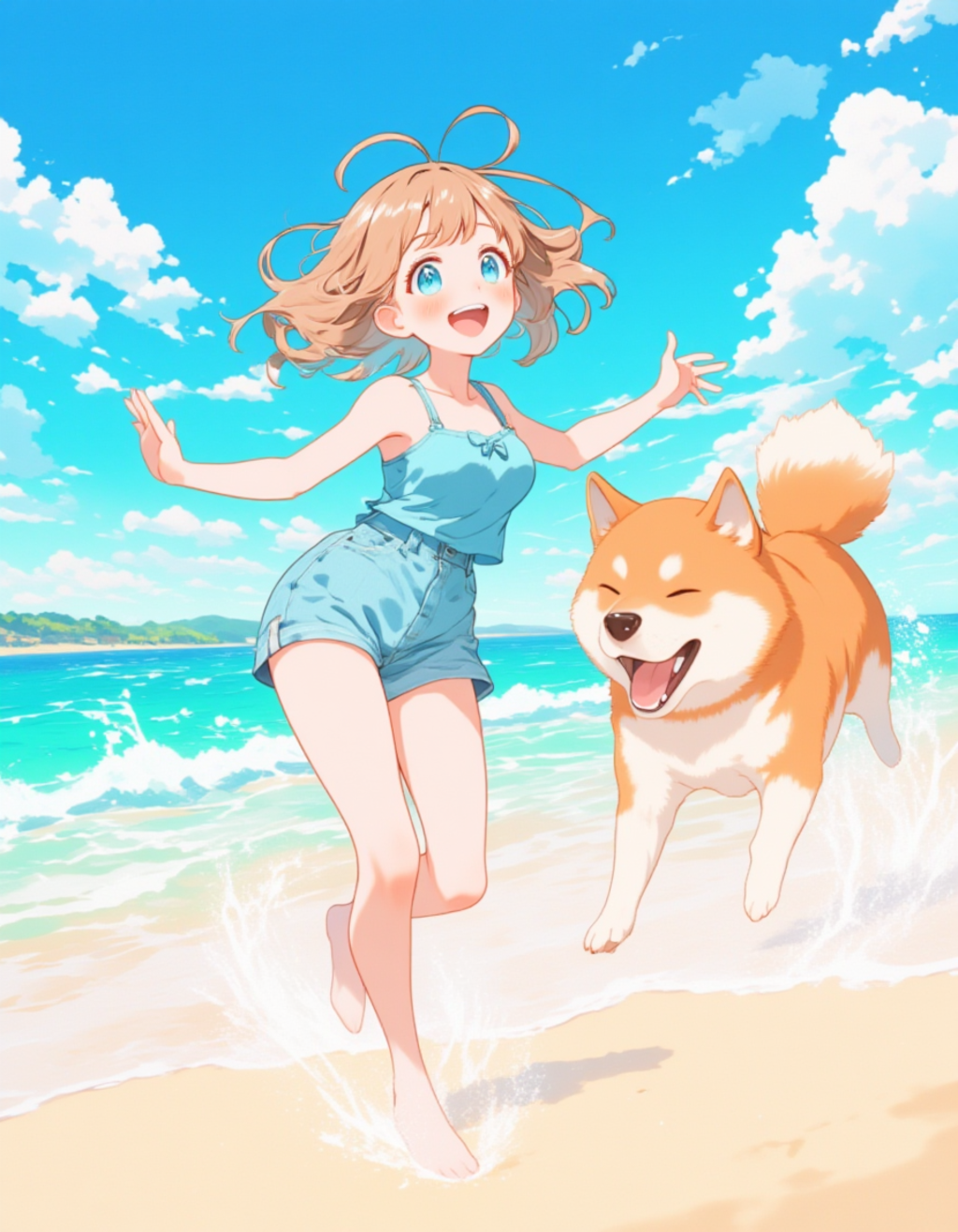 海辺でのイヌと楽しいひととき