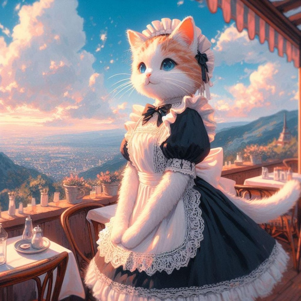 アクリル風 #ロングスカート メイド猫