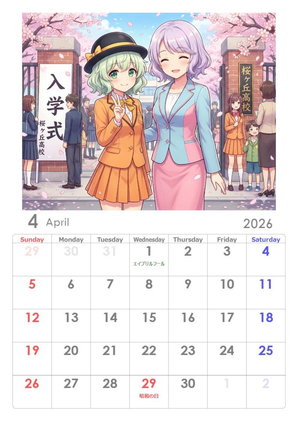 当チャンネルのカレンダー2026年