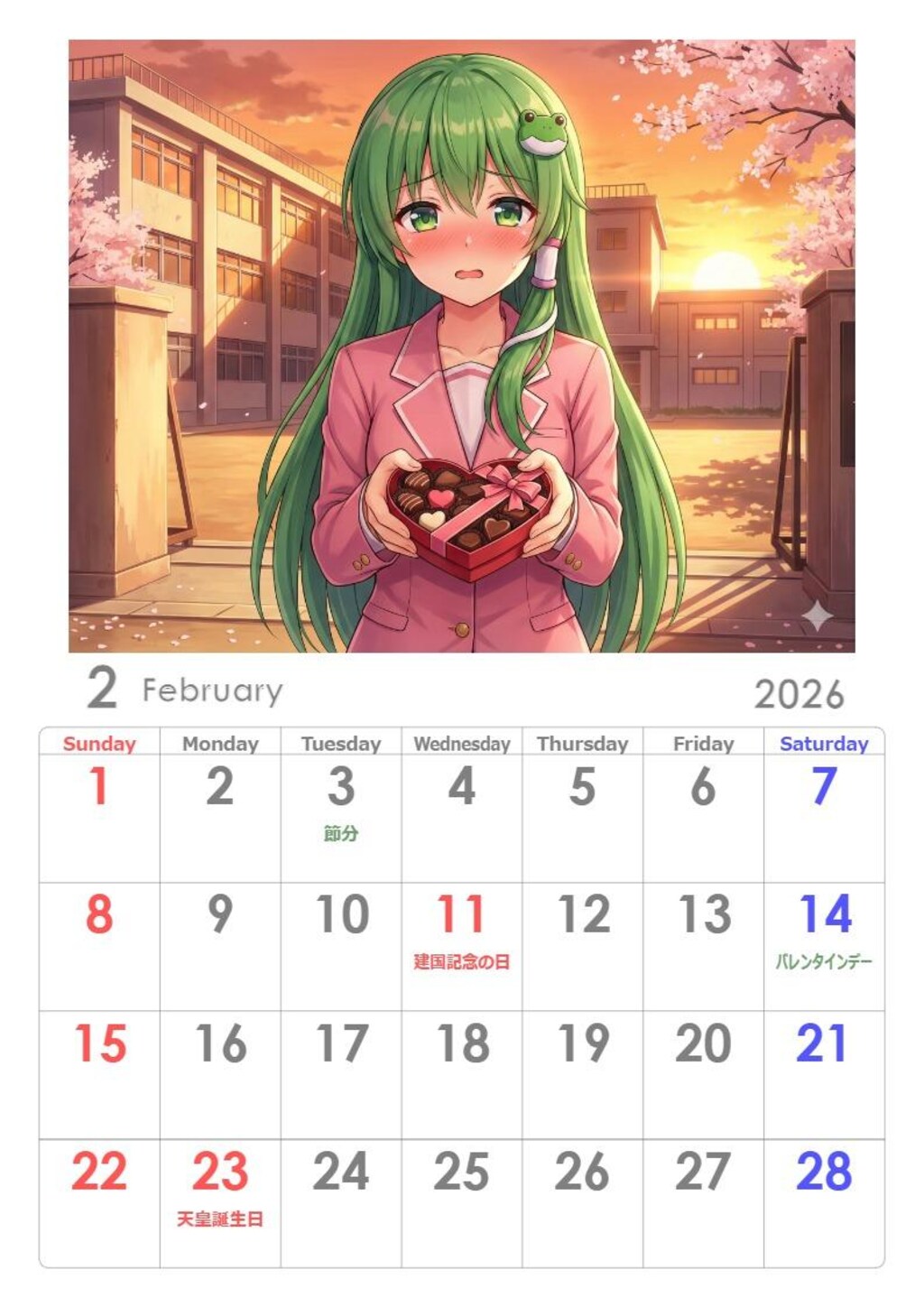 当チャンネルのカレンダー2026年