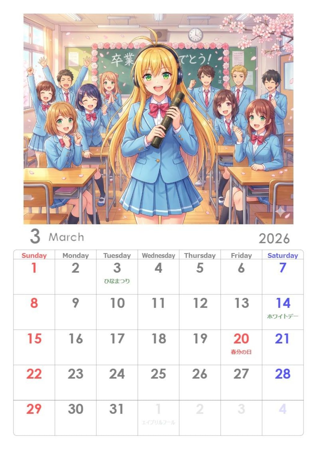 当チャンネルのカレンダー2026年