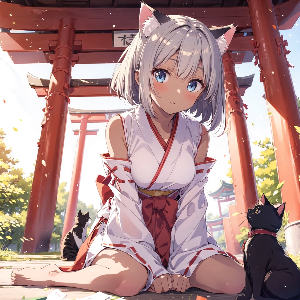 猫巫女様、日焼けする