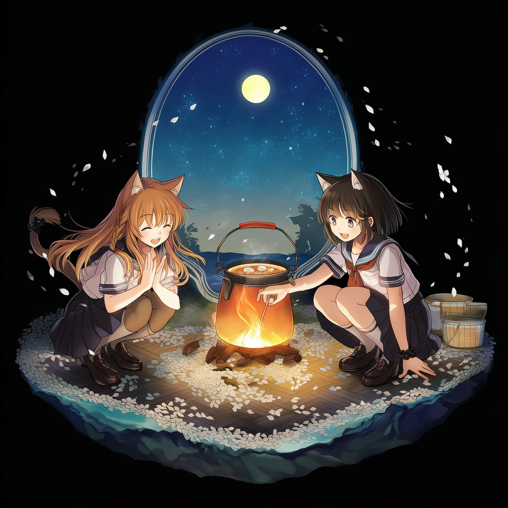 焚火と猫耳と満月