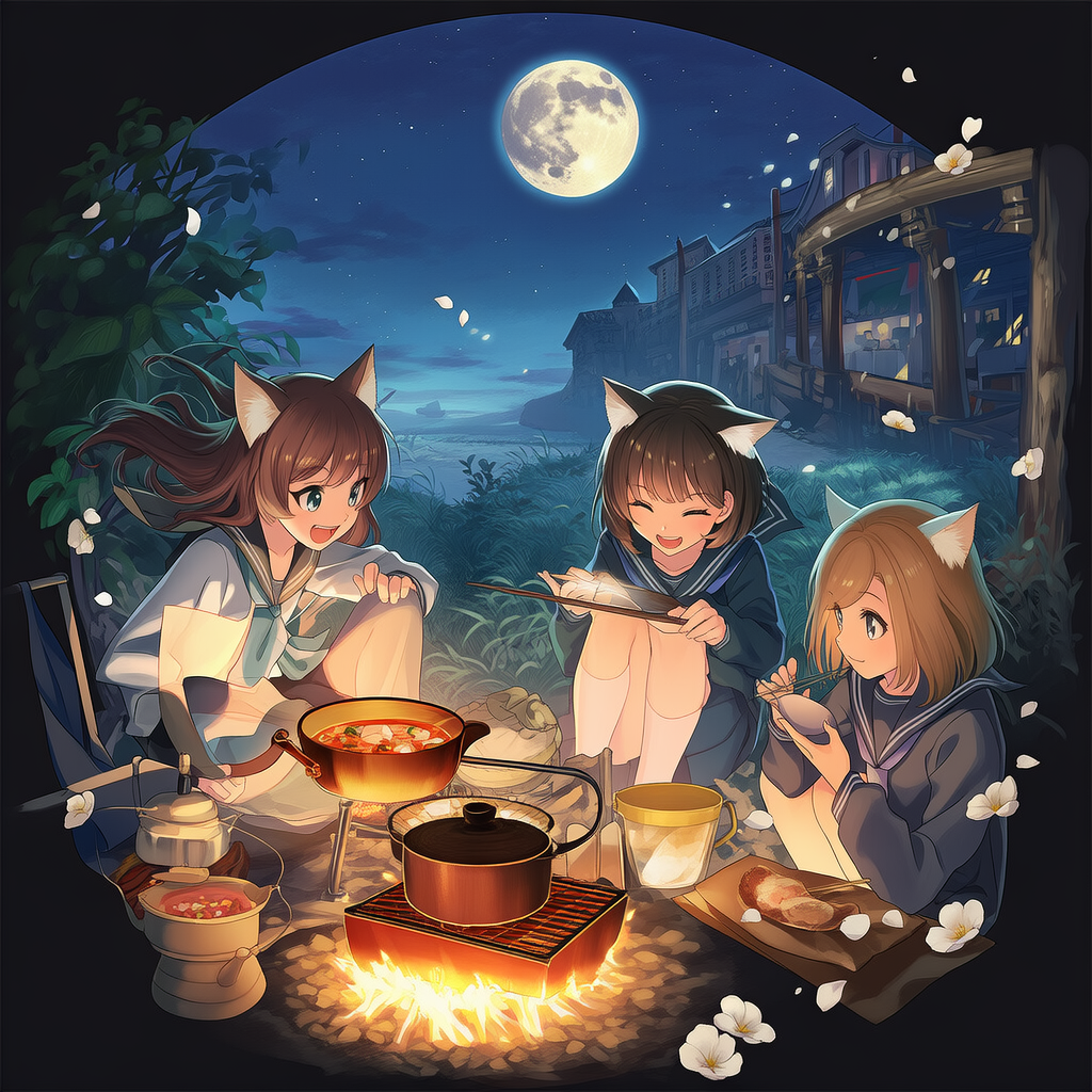 焚火と猫耳と満月