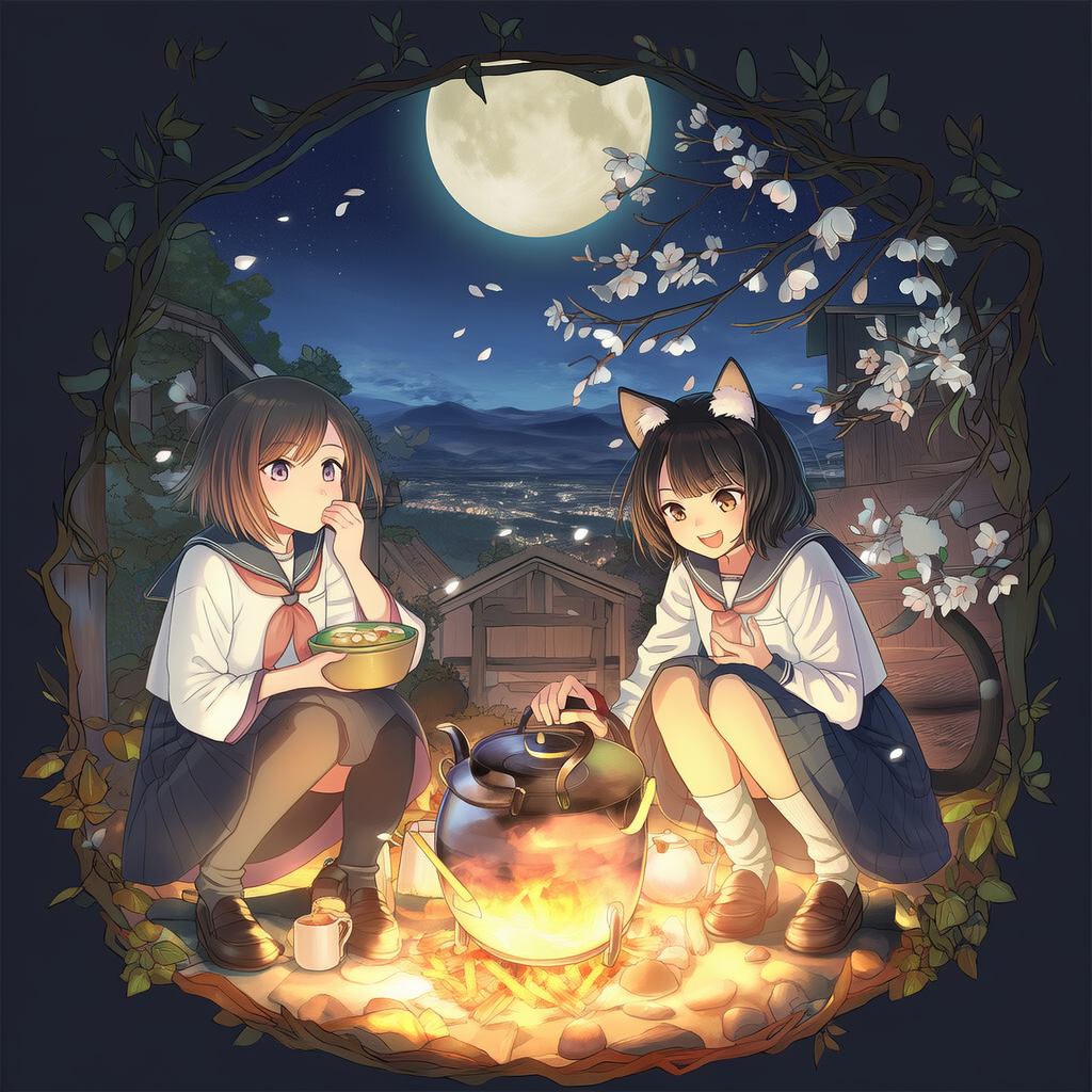 焚火と猫耳と満月