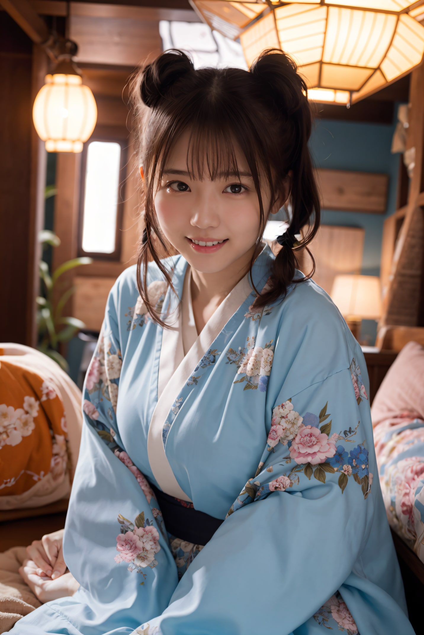 お団子ヘアの着物の女の子