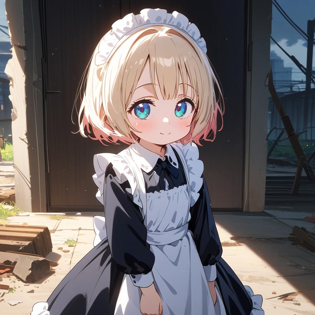 廃墟とロリメイド | の人気AIイラスト・グラビア