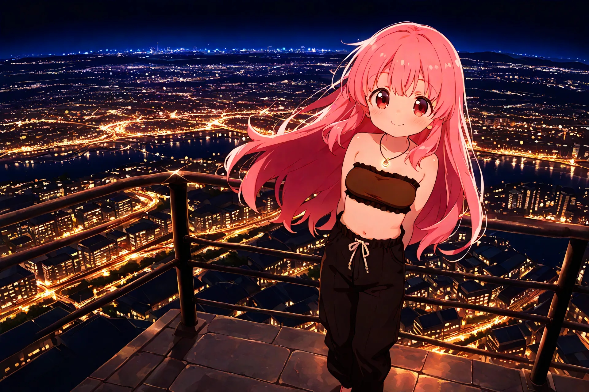 新コーデで夜景・りなちゃん