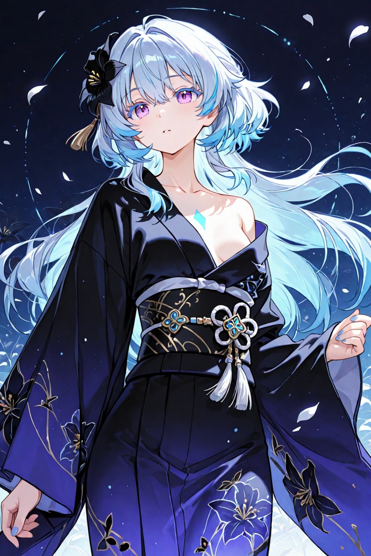 黒いブラックリリーの着物