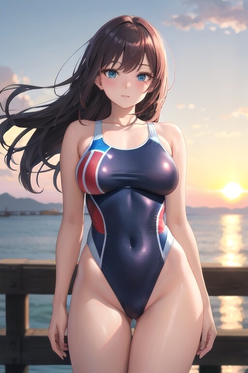競泳水着と夕陽