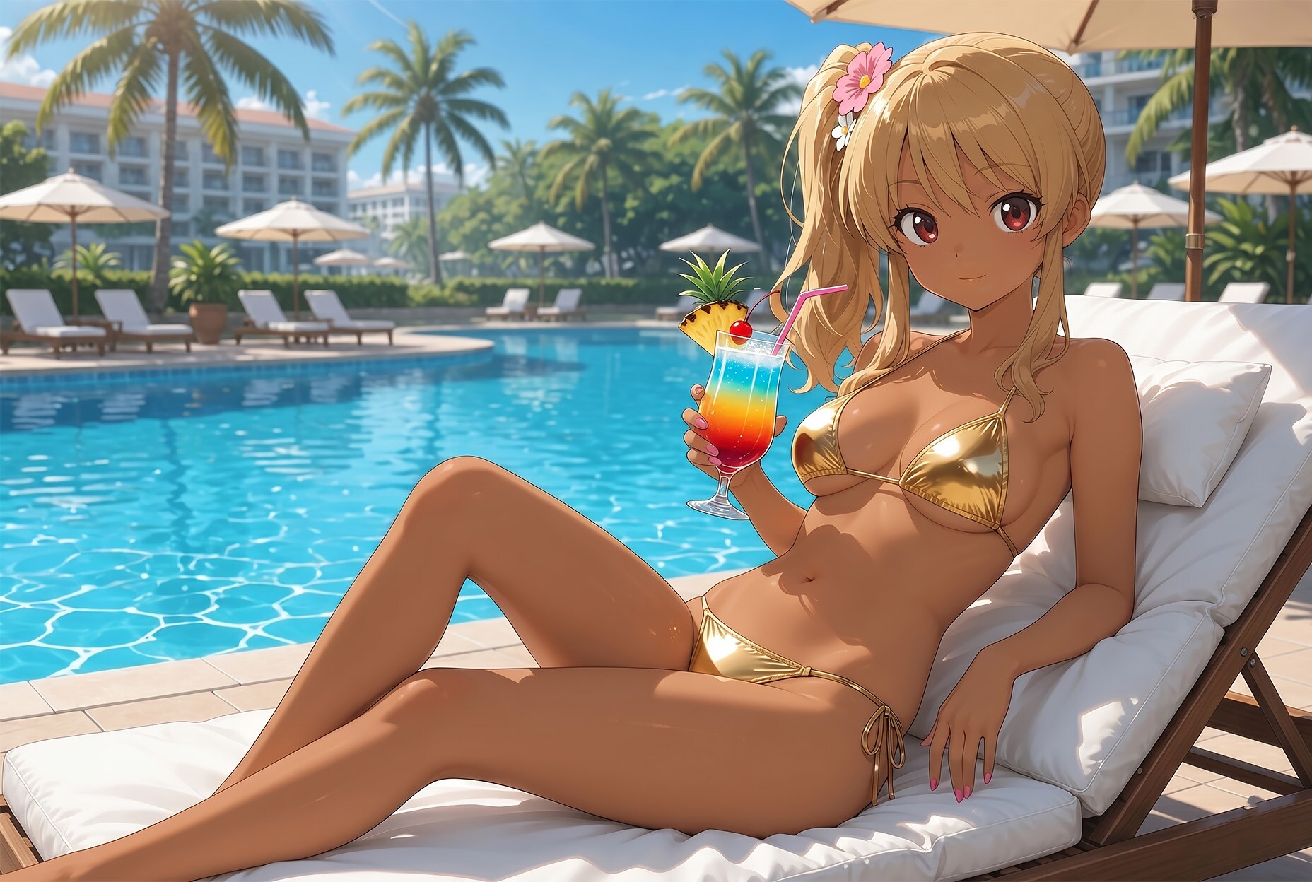 金色ビキニでリゾート