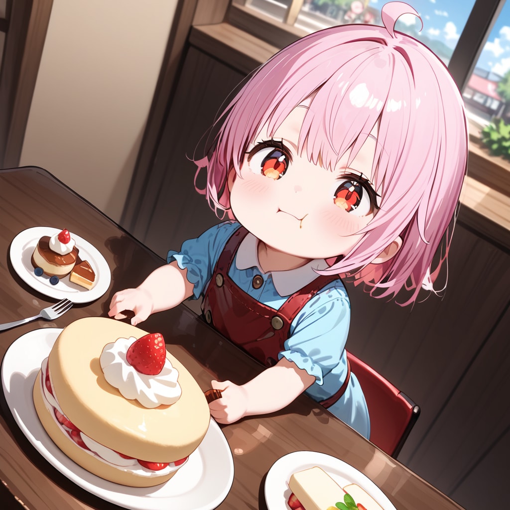 レストランでハンバーグ食べるちびっこ。