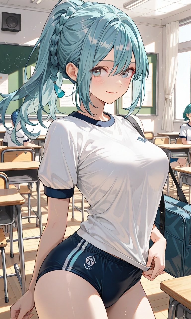 教室でブルマ姿のユズリハさん
