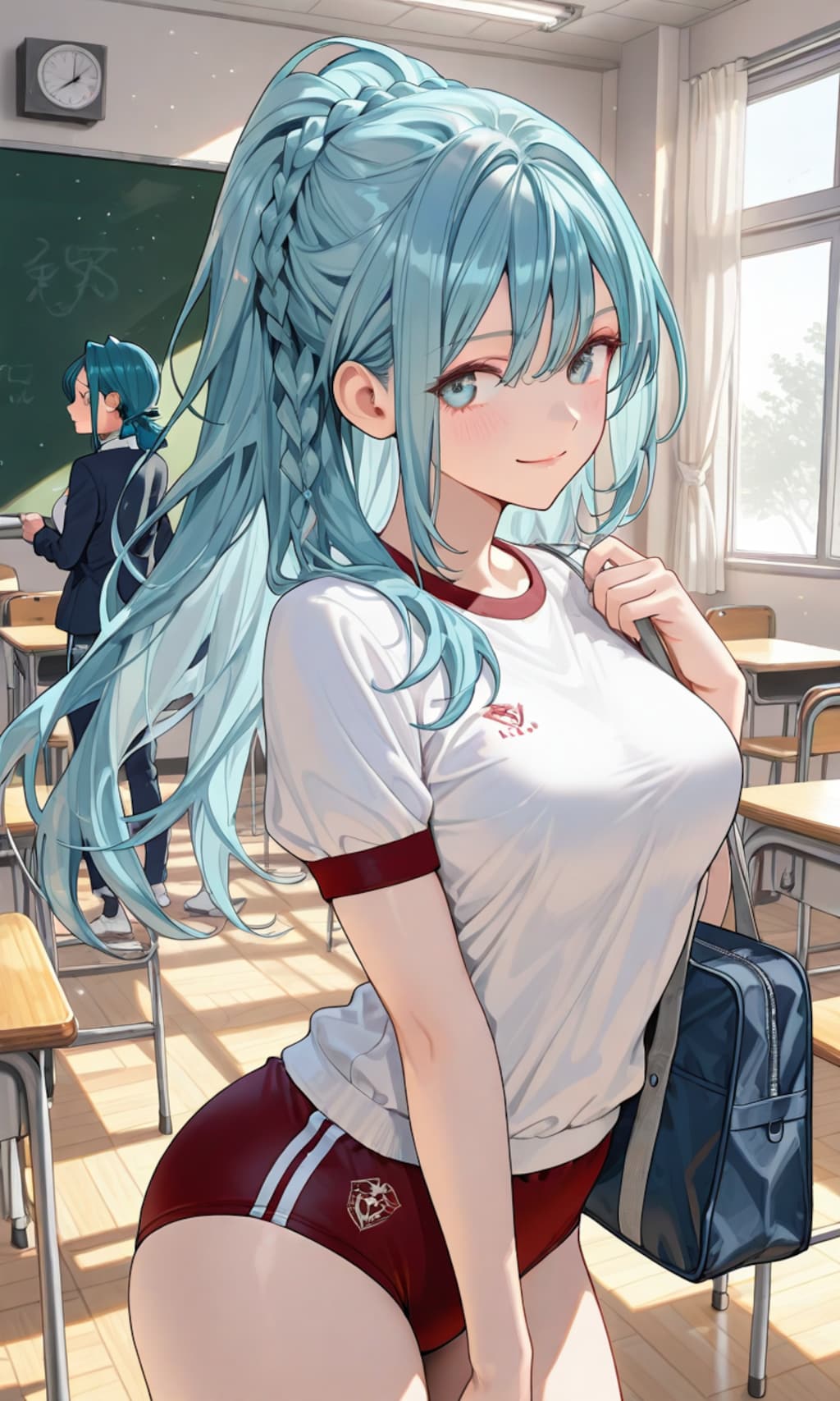 教室でブルマ姿のユズリハさん