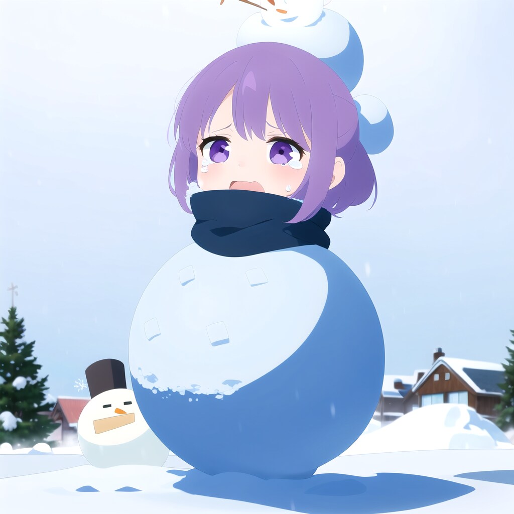 雪だるまにされた紫髪ちゃん