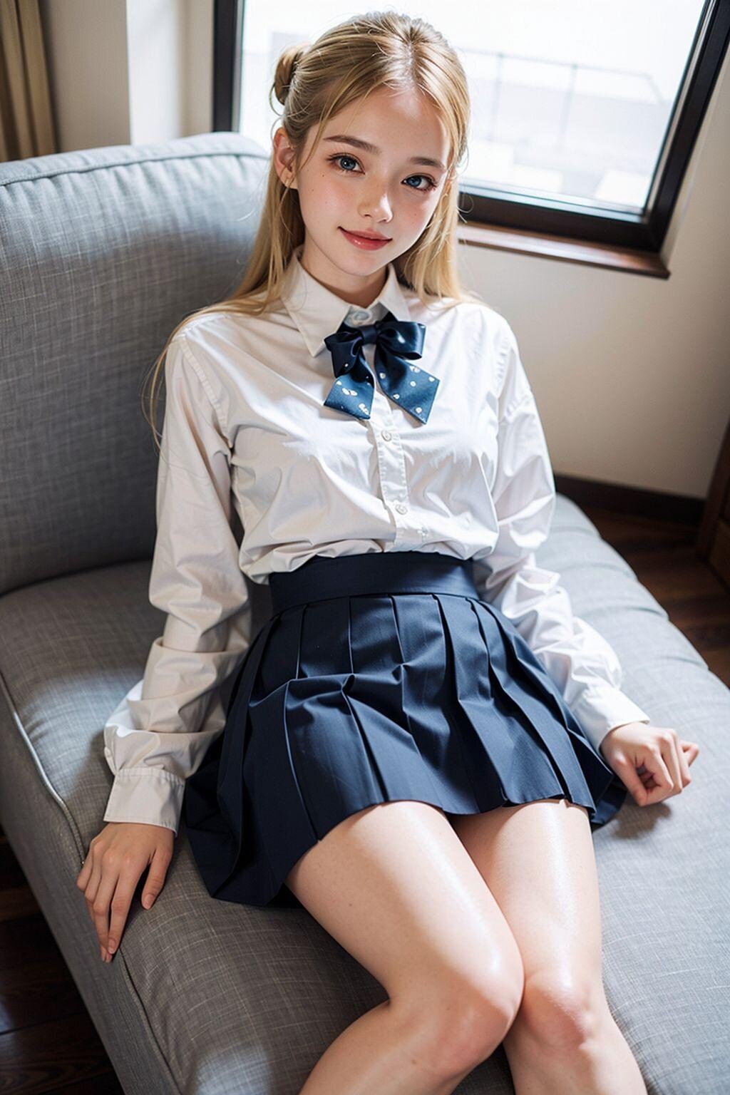 AIイラスト白ギャル貧乳童顔　エロ画像　女子高生海外コスプレイヤー　ベッドで待ってますよ！
