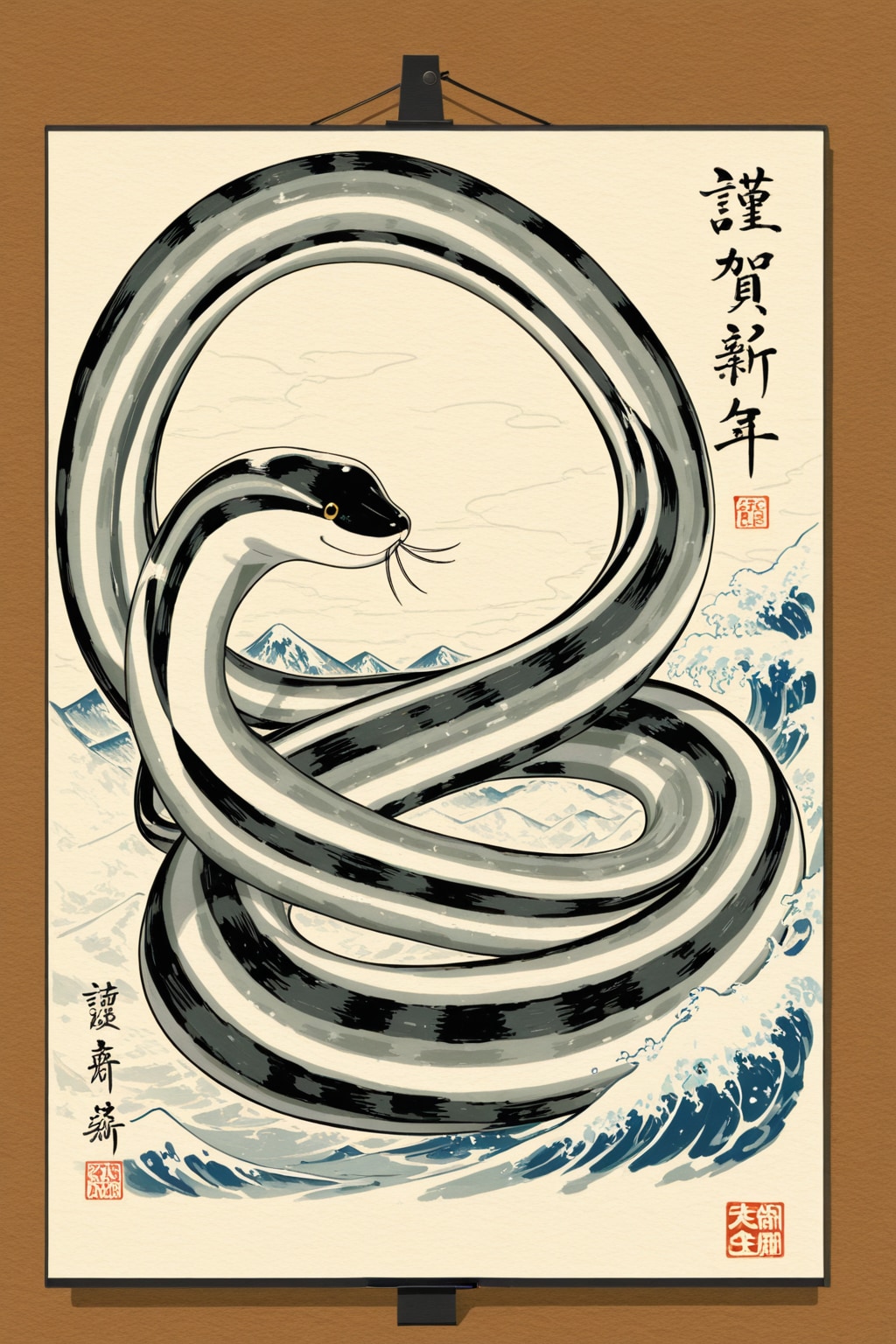 日本画で描く「北海道のシマエナガ」(pui英訳ではシマエナガはシマヘビらしい)