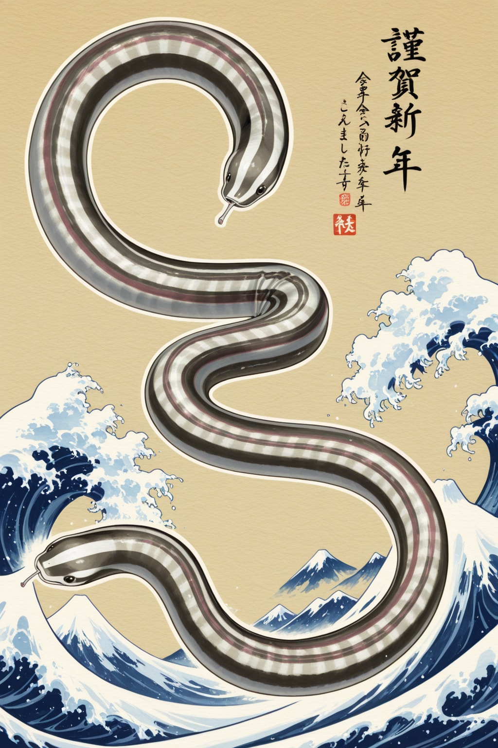 日本画で描く「北海道のシマエナガ」(pui英訳ではシマエナガはシマヘビらしい) | の人気AIイラスト・グラビア