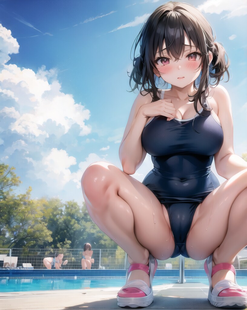 巨乳オンリースク水美人写真集②恥じらいのしゃがみ編　発売！